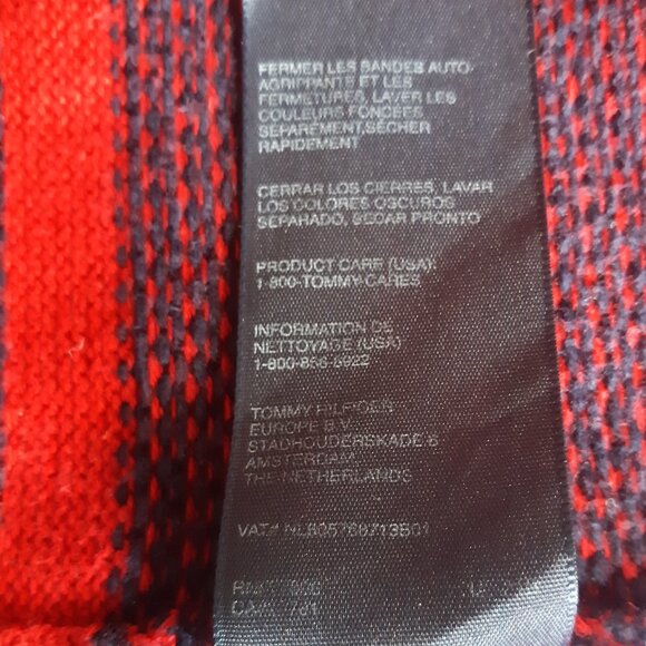 Tommy Hilfiger SZ L Red Full Zip Cotton Mock Turtleneck Cardigan w/ Navy Stripes - Picture 9 of 16
